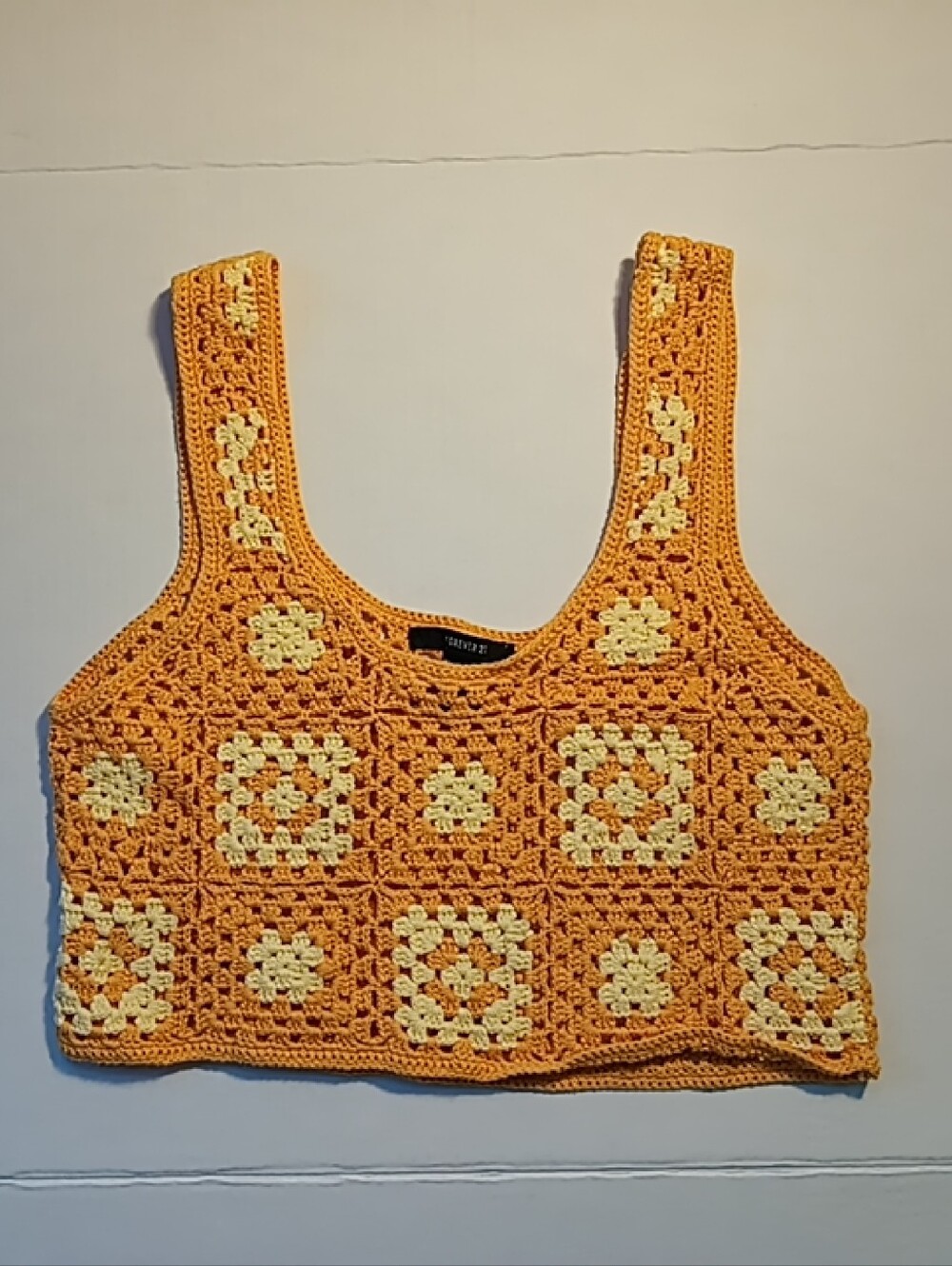 Forever 21 Crocheted Crop Top in Orange And Yellow Size L